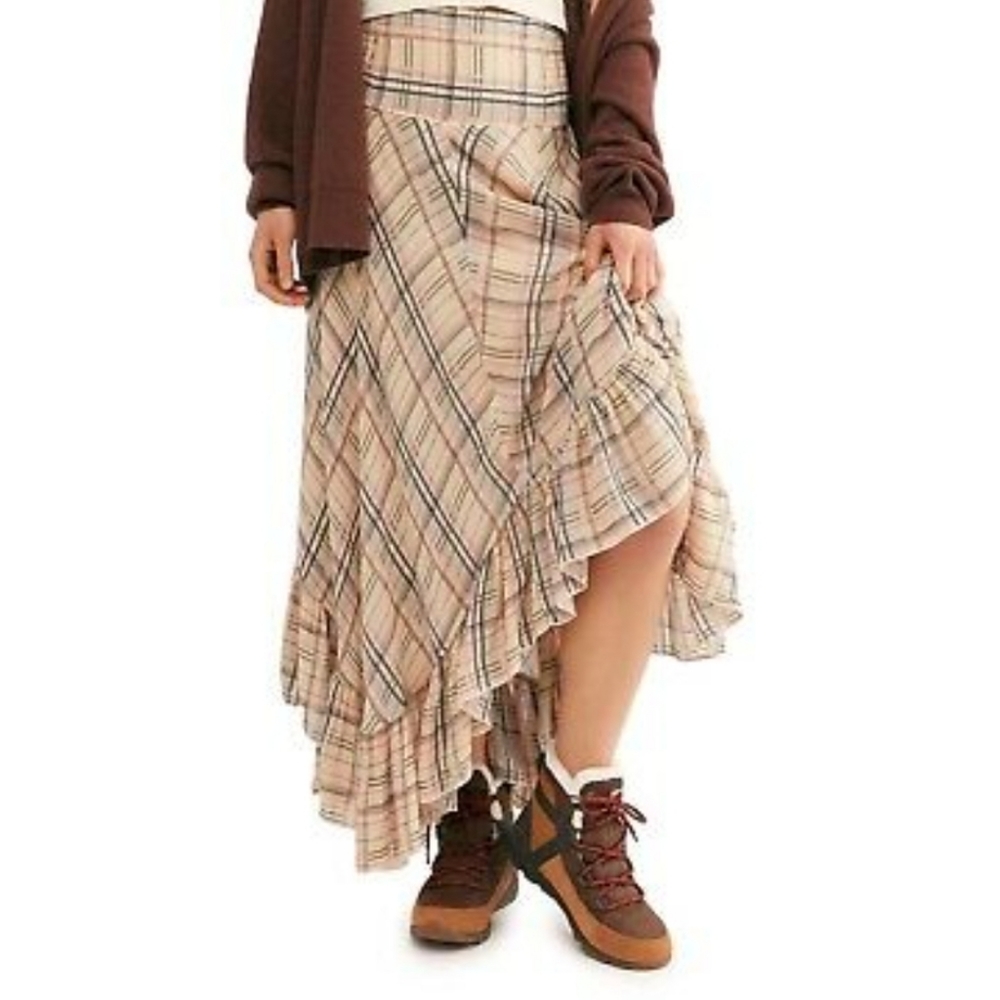 NWT Free People Plaid Maxi Skirt